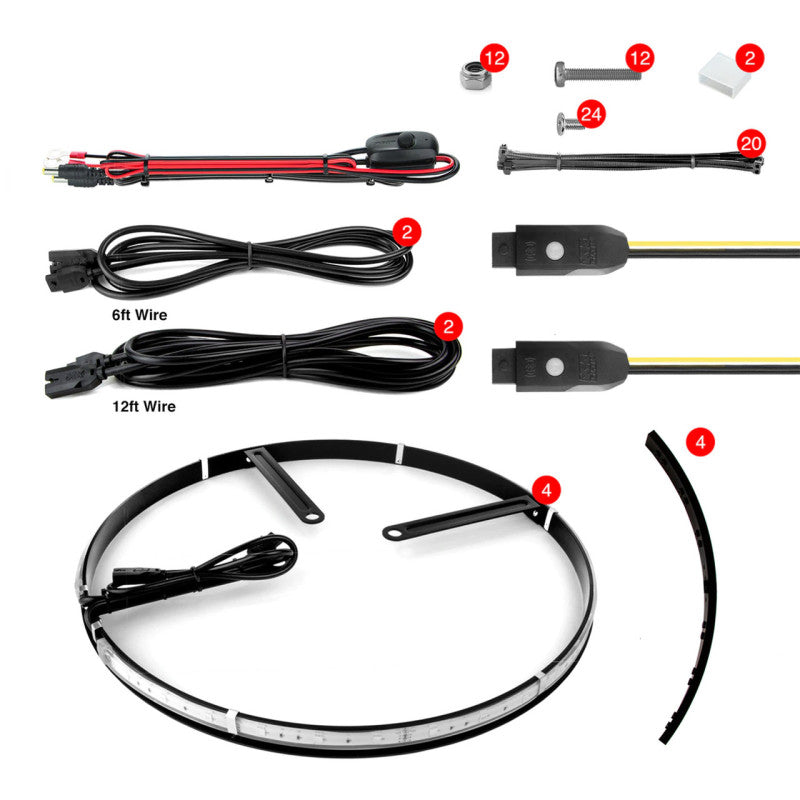 XKGlow 4pc 15-18" Adjustable Wheel Ring Light Kit XKchrome App controlled w/ Turn Signal Function - Part XK-WHEEL-KIT-AD