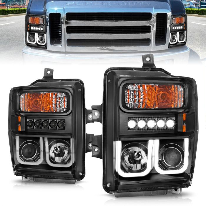ANZO FORD F-250/350/450/550 SUPERDUTY 08-10 PROJECTOR U-BAR STYLE HEADLIGHTS BLACK (NOT FOR SEALED BEAM MODELS) - 111305