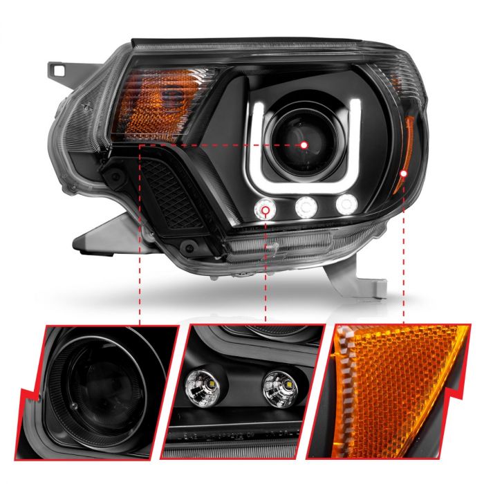 ANZO TOYOTA TACOMA 12-15 PROJECTOR U-BAR HEADLIGHTS BLACK - 111290