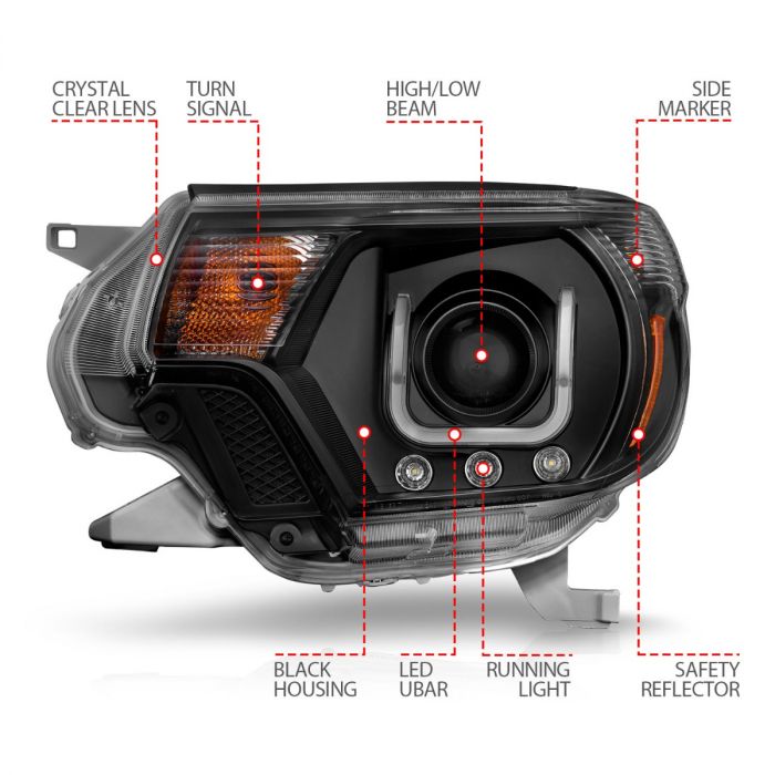 ANZO TOYOTA TACOMA 12-15 PROJECTOR U-BAR HEADLIGHTS BLACK - 111290