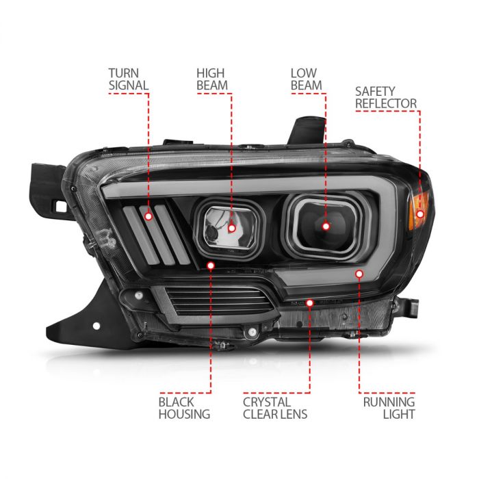 ANZO TOYOTA TACOMA 16-23 PROJECTOR PLANK STYLE HEADLIGHT BLACK (FOR HALOGEN VERSION W/ HALOGEN DRL) - 111377