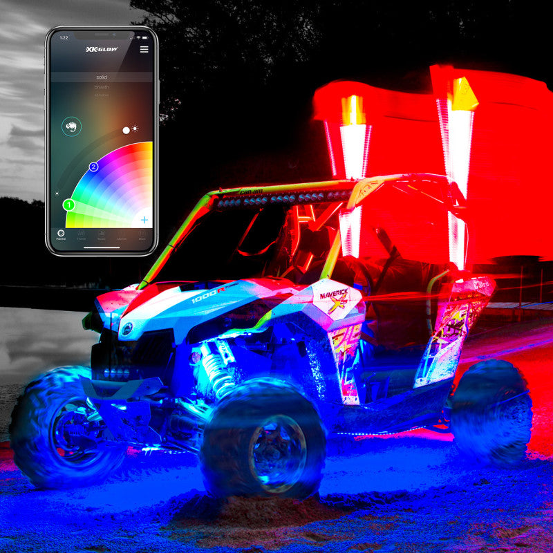 XKGlow 1x Whip 2nd Gen XKchrome Advanced App Control LED Whip Light Kit for 4x4 Offroad UTV ATV with Dual-Mode Dash Mount Controller - Part XK-WHIPB-STA-DM