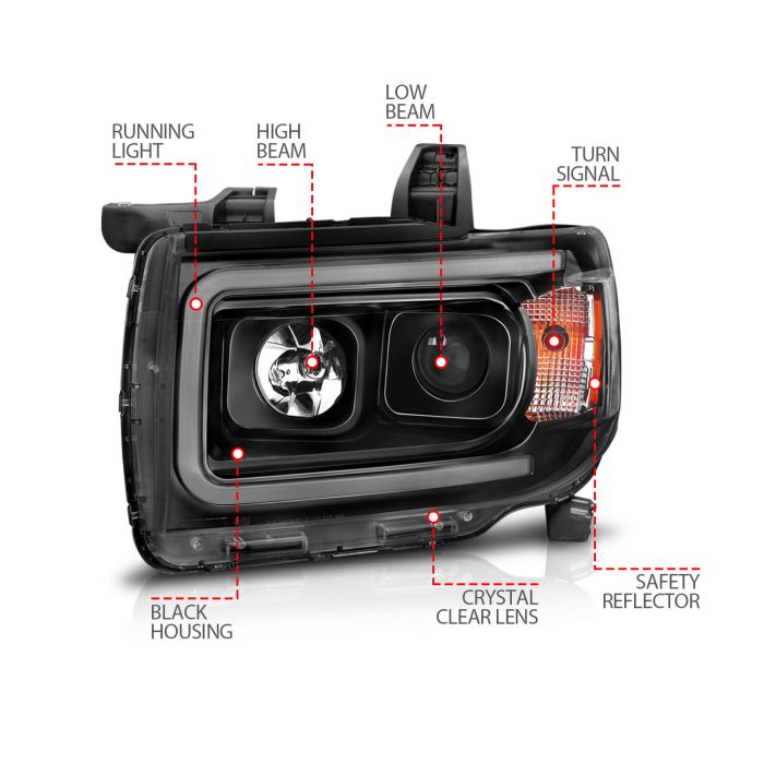 ANZO GMC CANYON 15-22 PROJECTOR PLANK STYLE HEADLIGHTS BLACK - 111381