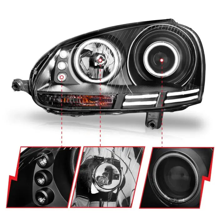 ANZO VOLKSWAGEN JETTA 05.5-10 / RABBIT/GTI 06-09 PROJECTOR HEADLIGHTS BLACK W/ HALO (CCFL) - 121345 ANZO