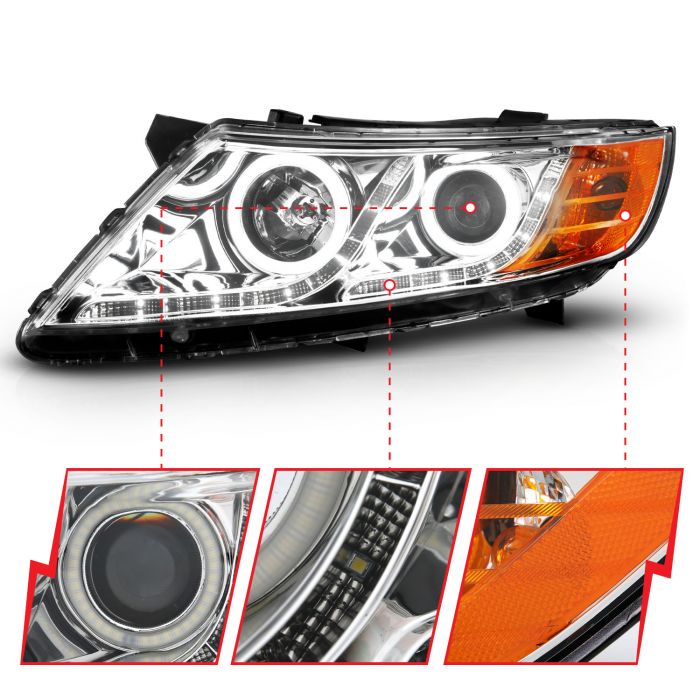 ANZO KIA OPTIMA 11-15 PROJECTOR HEADLIGHTS CHROME W/ RX HALO (FOR HALOGEN MODELS ONLY) - 121459