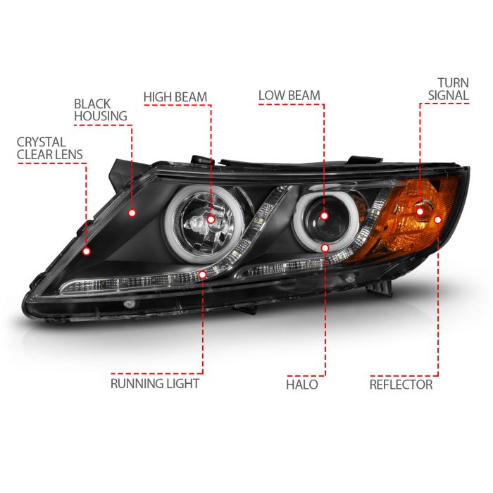 ANZO KIA OPTIMA 11-15 PROJECTOR HEADLIGHTS BLACK W/ RX HALO (FOR HALOGEN MODELS ONLY) -121460