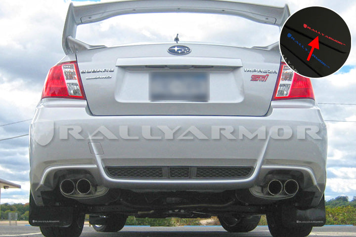 2013 Subaru WRX Sedan with Rally Armor Black UR Mud Flaps – Red Logo – MF19-UR-BLK/RD