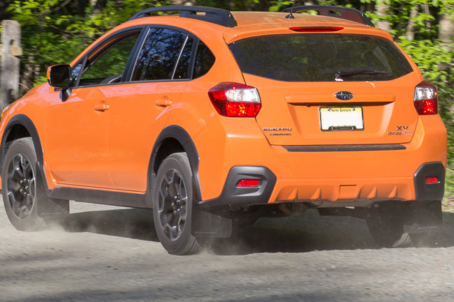 2013–2017 Subaru XV Crosstrek with Rally Armor UR Mud Flaps – Orange Logo – MF26-UR-BLK/OR