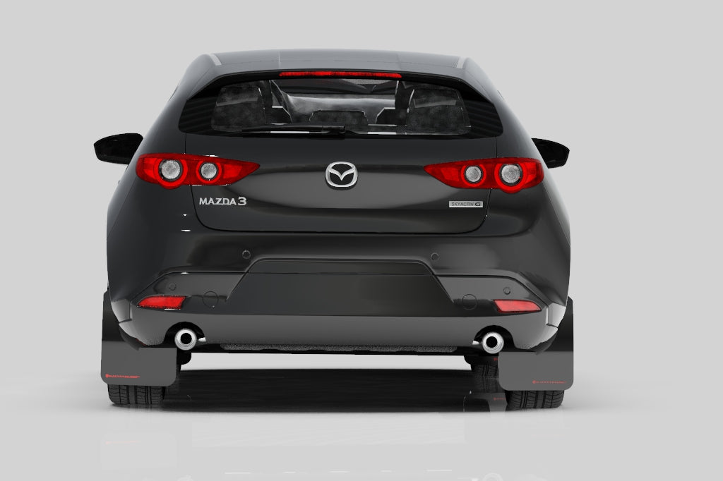 2020 Mazda3 Hatchback with Rally Armor Black UR Mud Flaps – Red Logo – MF61-UR-BLK/RD