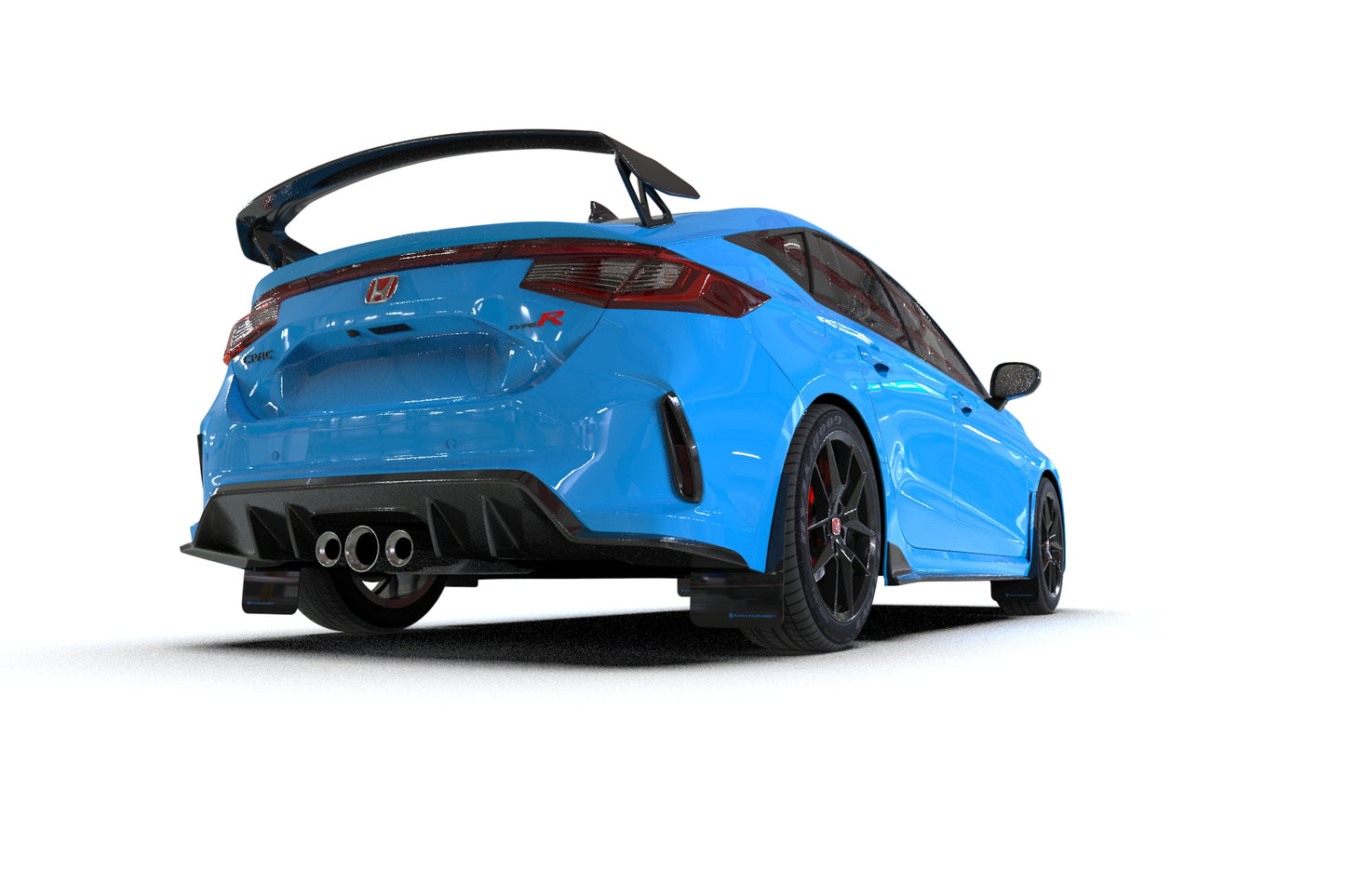 2023 Honda Civic Type R FL5 with Rally Armor UR Mud Flaps – Light Blue Logo – MF97-UR-BLK-NB