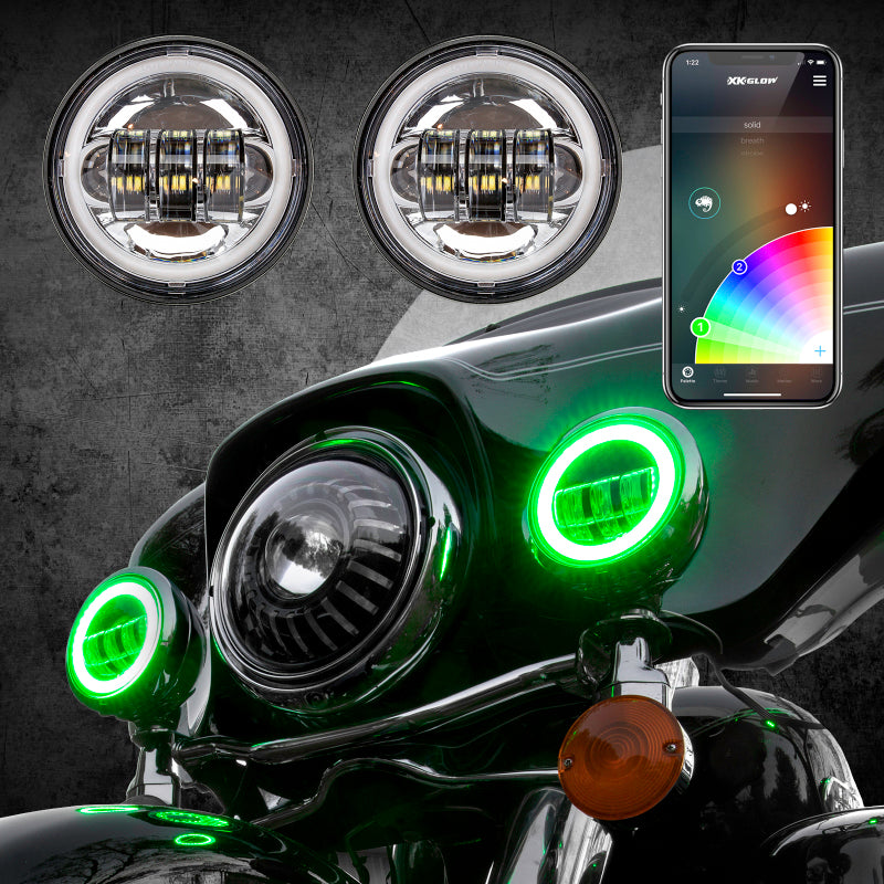 XKGlow 4.5" Chrome RGB LED Harley Running Light XKchrome Bluetooth App Controlled Kit - Part XK042011-W