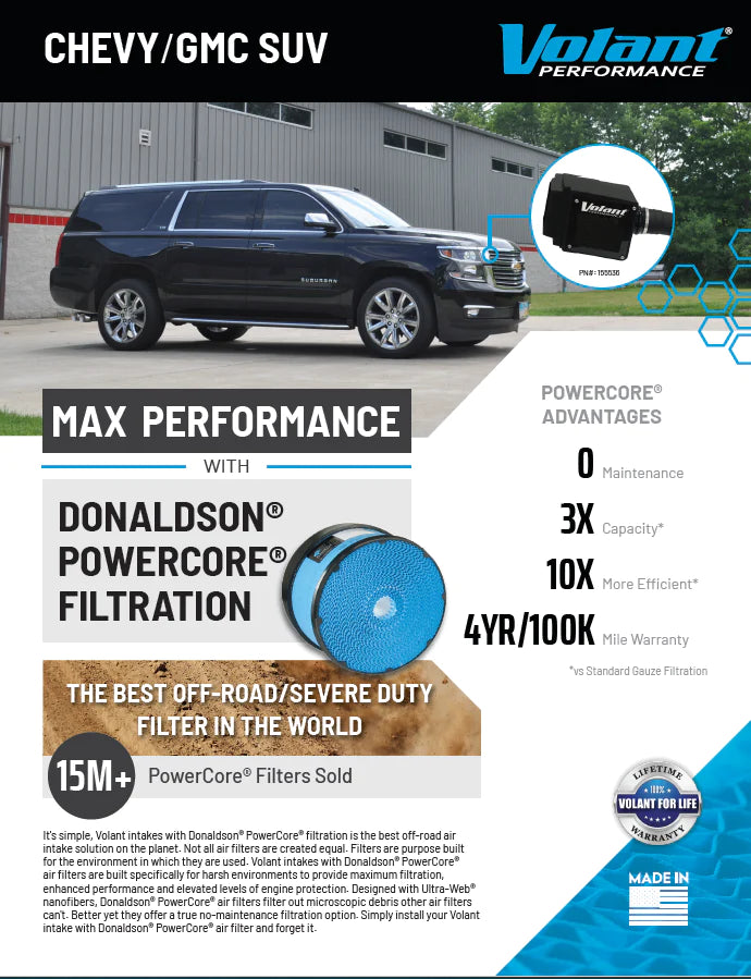 Volant Closed Box Air Intake (Powercore) For 2014-2019 Silverado/Sierra, 2015-20 GM Suv 6.2L V8 - 155546-1