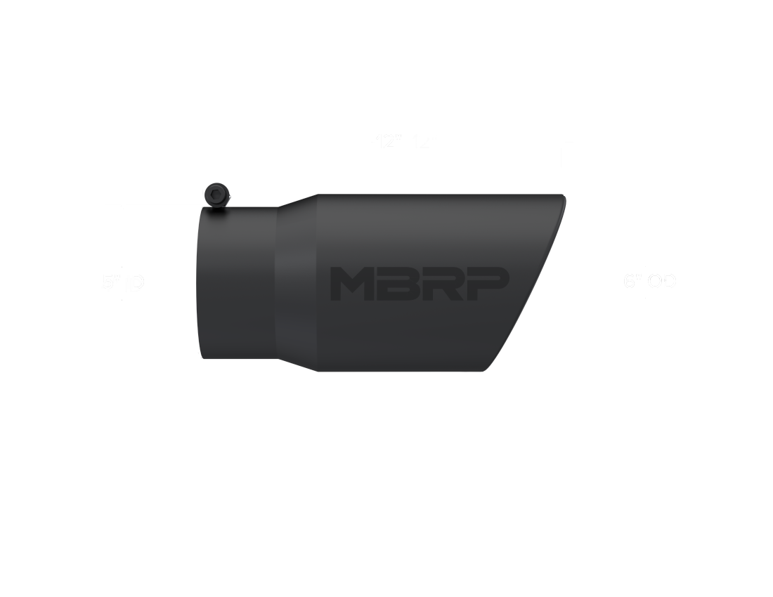 MBRP Universal Tip 6in O.D. Angled Rolled End 5 inlet 12 length - Black Finish - T5075BLK MBRP