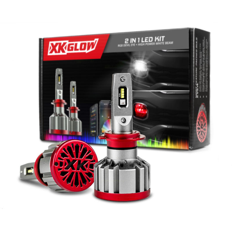 XKGlow 2x HB3 - RGB 2In1 LED Headlight Bulb Million Color XKchrome Smartphone App Controlled RGB/LED Headlight Kit - Part XK045004-HB3