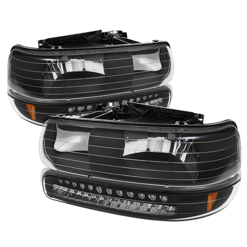 Xtune Chevy TahOE 00-06 Headlights w/ LED Bumper Lights Amber Black HD-JH-CSIL99-LED-SET-BK SPYDER