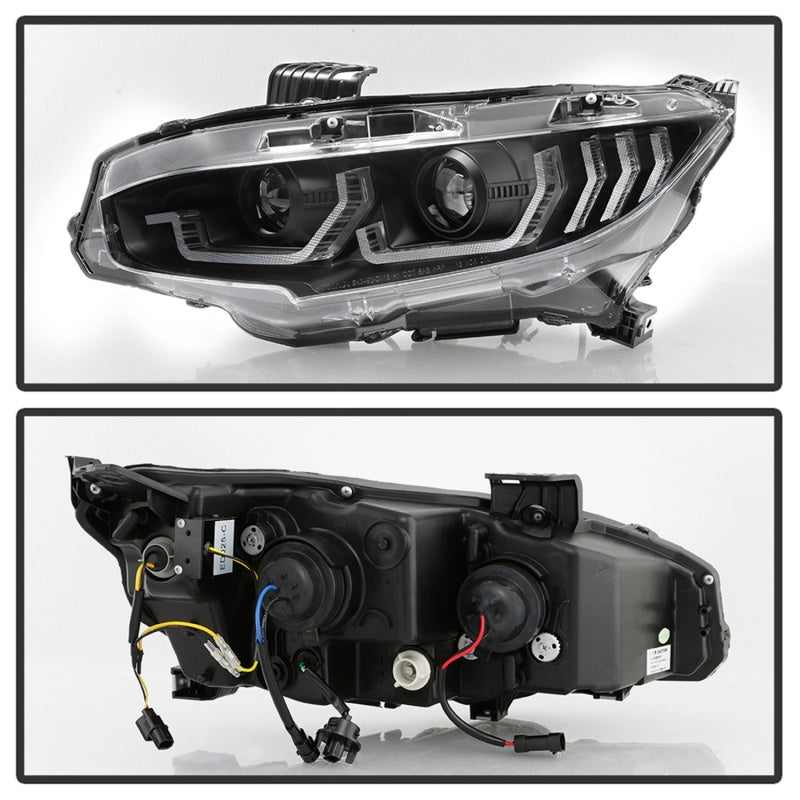 Spyder 16-18 Honda Civic 4Dr w/LED Seq Turn Sig Lights Proj Headlight - Black - PRO-YD-HC16-SEQ-BK SPYDER