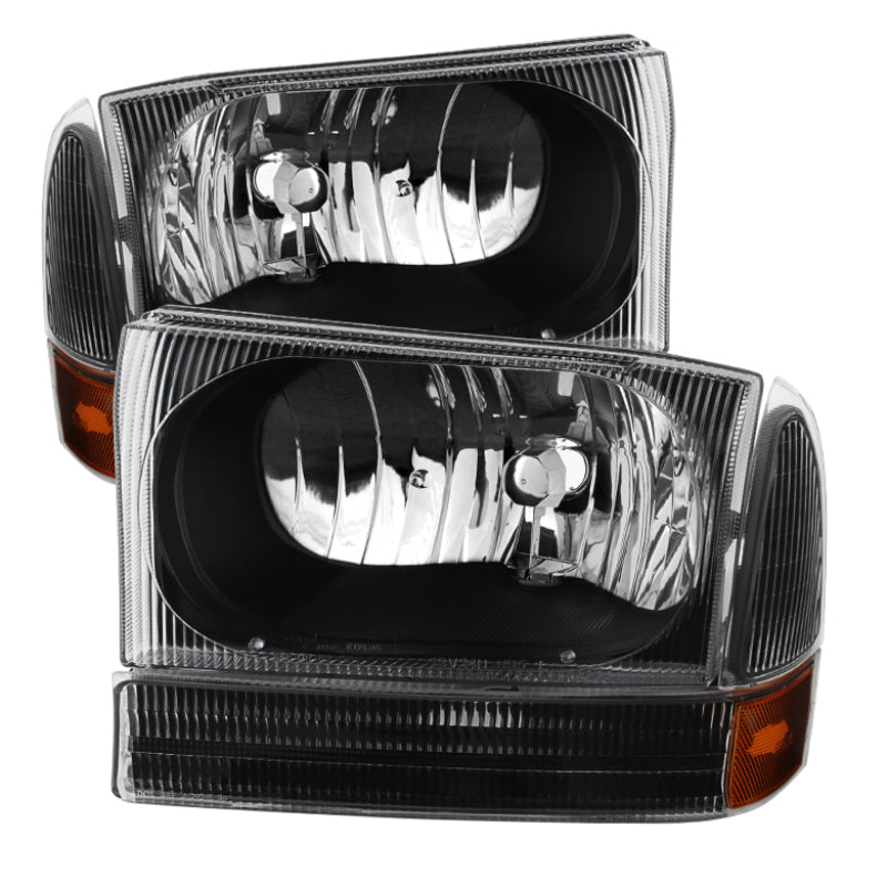 Xtune Ford F250/350/450 Superduty 99-04 Crystal Headlights w/ Bumper Lights HD-JH-FF25099-AM-BK SPYDER