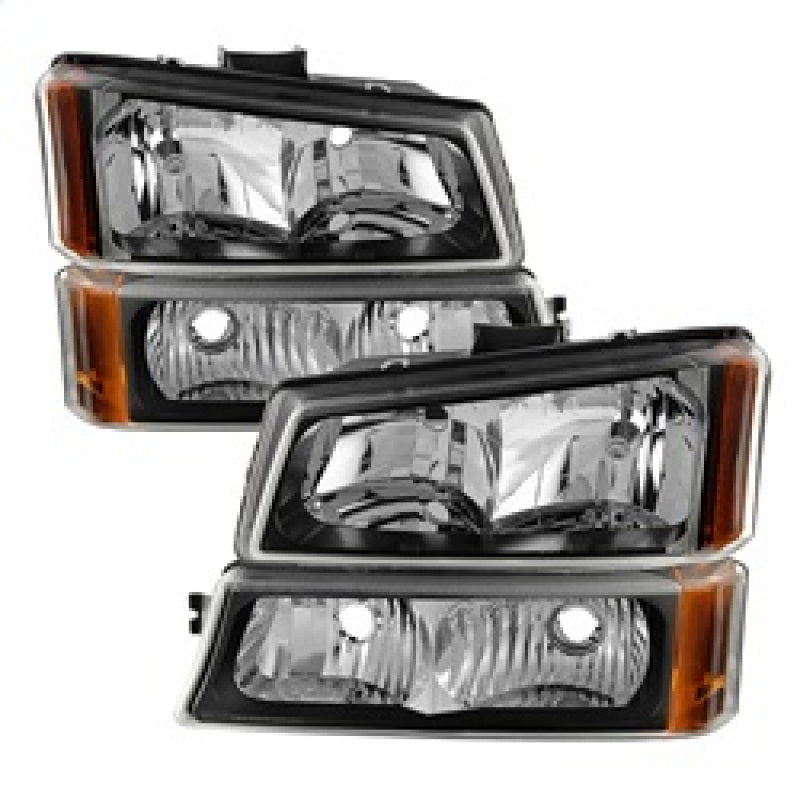 Xtune Chevy Silverado 2500HD 03-06 Crystal Headlights w/ Bumper Lights Black HD-JH-CSIL03-AM-BK-SET SPYDER