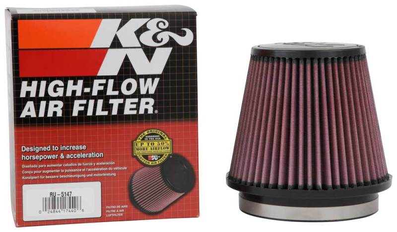 K&N Filter Universal Rubber Filter 5in Flange 6.5in Base 4.5in Top 5.5in Height K&N Engineering