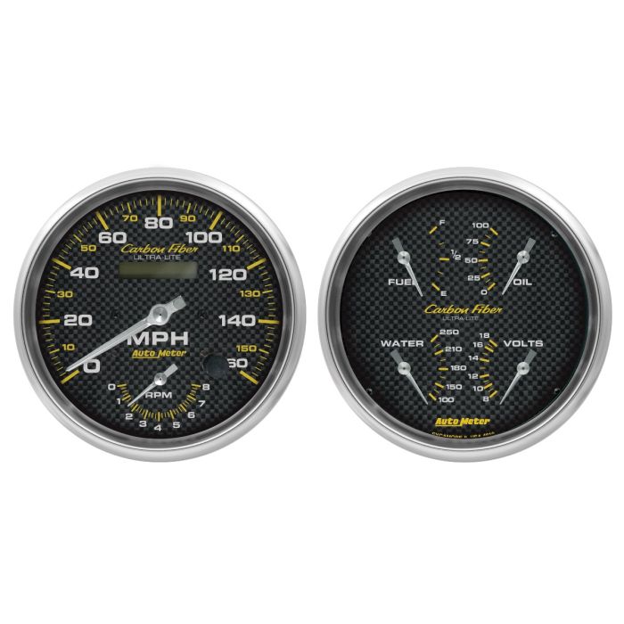 Autometer Carbon Fiber Gauge Kit 2pc Quad & Tach/Speedo 5in. 4805