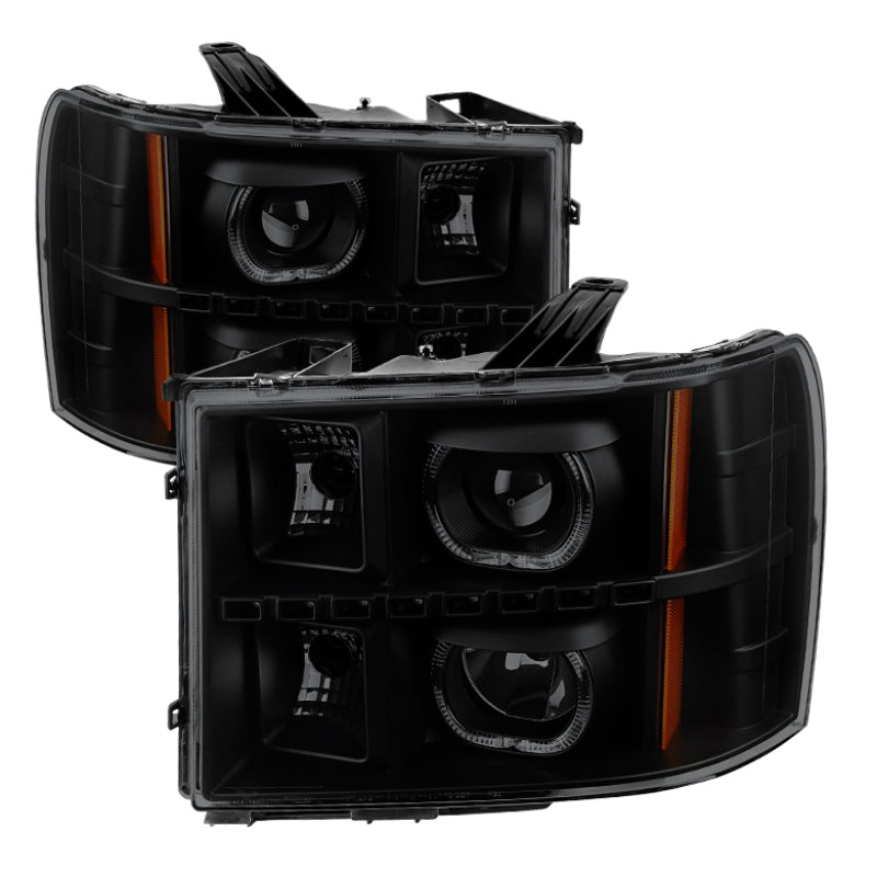 Xtune GMC Sierra 2500/3500HD 07-13 Projector Headlights LED Halo- Black Smoked PRO-JH-GSIE07-CFB-BSM SPYDER