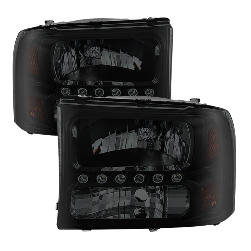 Xtune Ford F250 F350 Super Duty 99-04 1Pc Headlights w/ LED Black Smoked HD-JH-FF25099-LED-BSM SPYDER