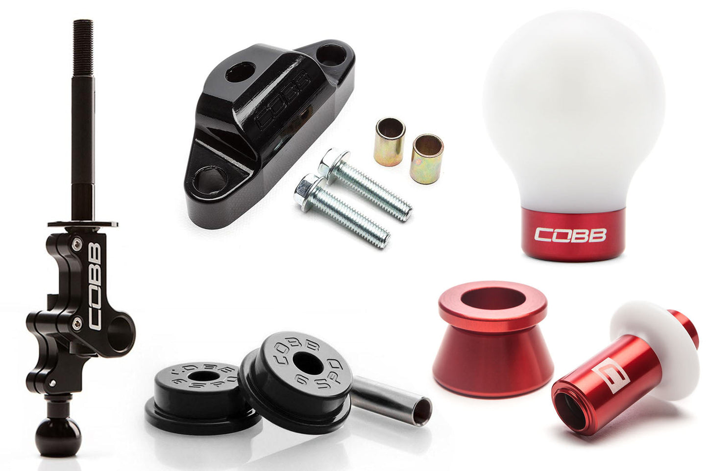 COBB Adjustable Shifter 215X02P-W-RD-KNOB-W-RD-LOCKOUT