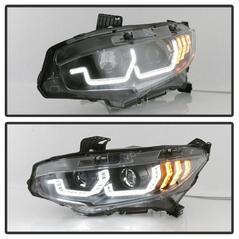 Spyder 16-18 Honda Civic 4Dr w/LED Seq Turn Sig Lights Proj Headlight - Black - PRO-YD-HC16-SEQ-BK SPYDER