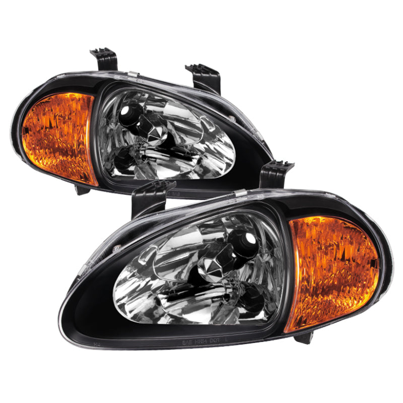 Xtune Honda Del Sol 93-97 1Pc Amber Crystal Headlights Black HD-ON-HDEL93-1P-AM-BK SPYDER
