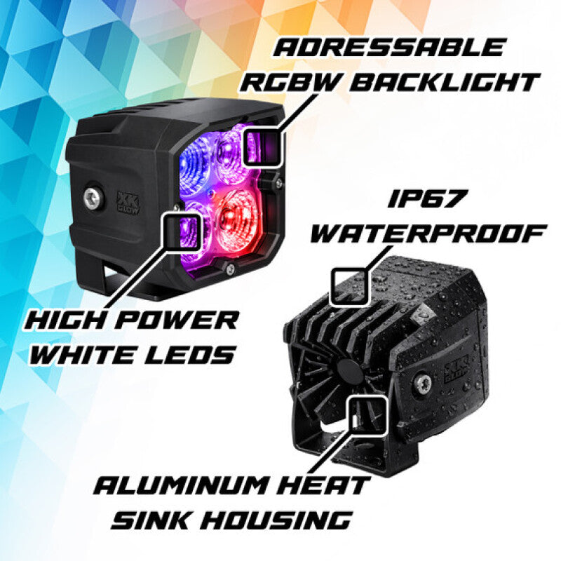 XKGlow RGBW Addressable Cube Light- Flood Beam | XKmax Smartphone App - 1 Piece - Part MX-CUBE-FL