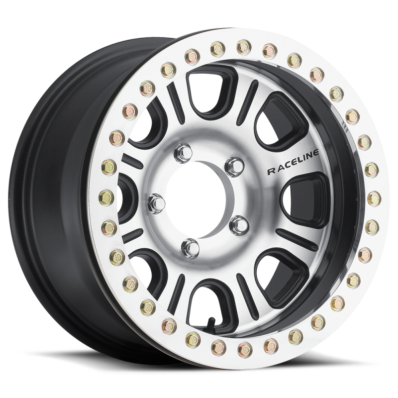 Raceline RT232 Monster 17x8.5in/6x135 BP/-25mm Offset/87.1mm Bore - Black & Machined Beadlock Wheel