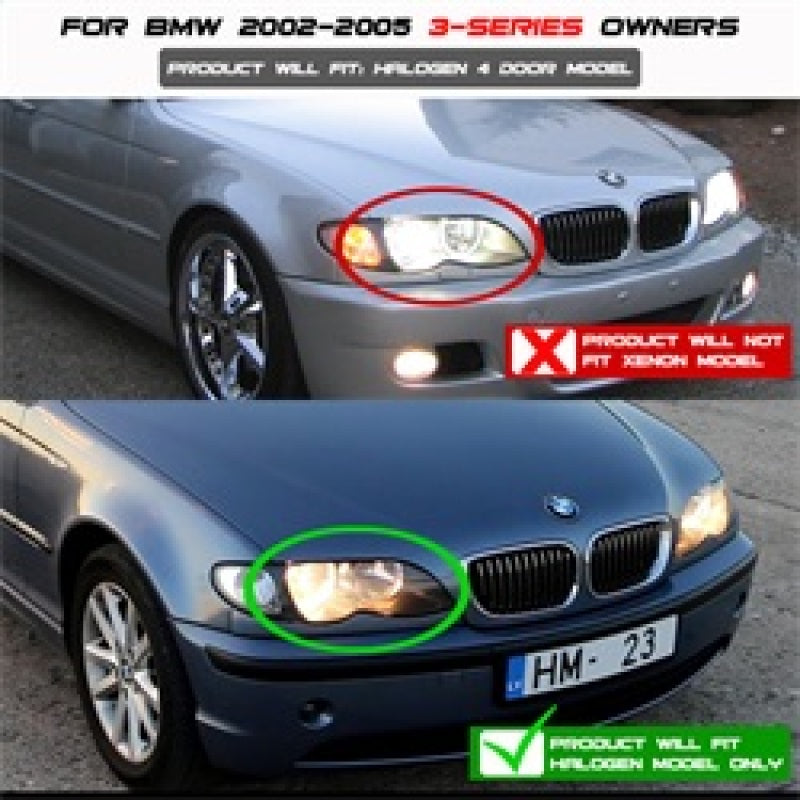 Spyder BMW E46 3-Series 02-05 4DR Projector Headlights 1PC 3D Halo Blk PRO-YD-BMWE4602-4D-3DDRL-BK SPYDER