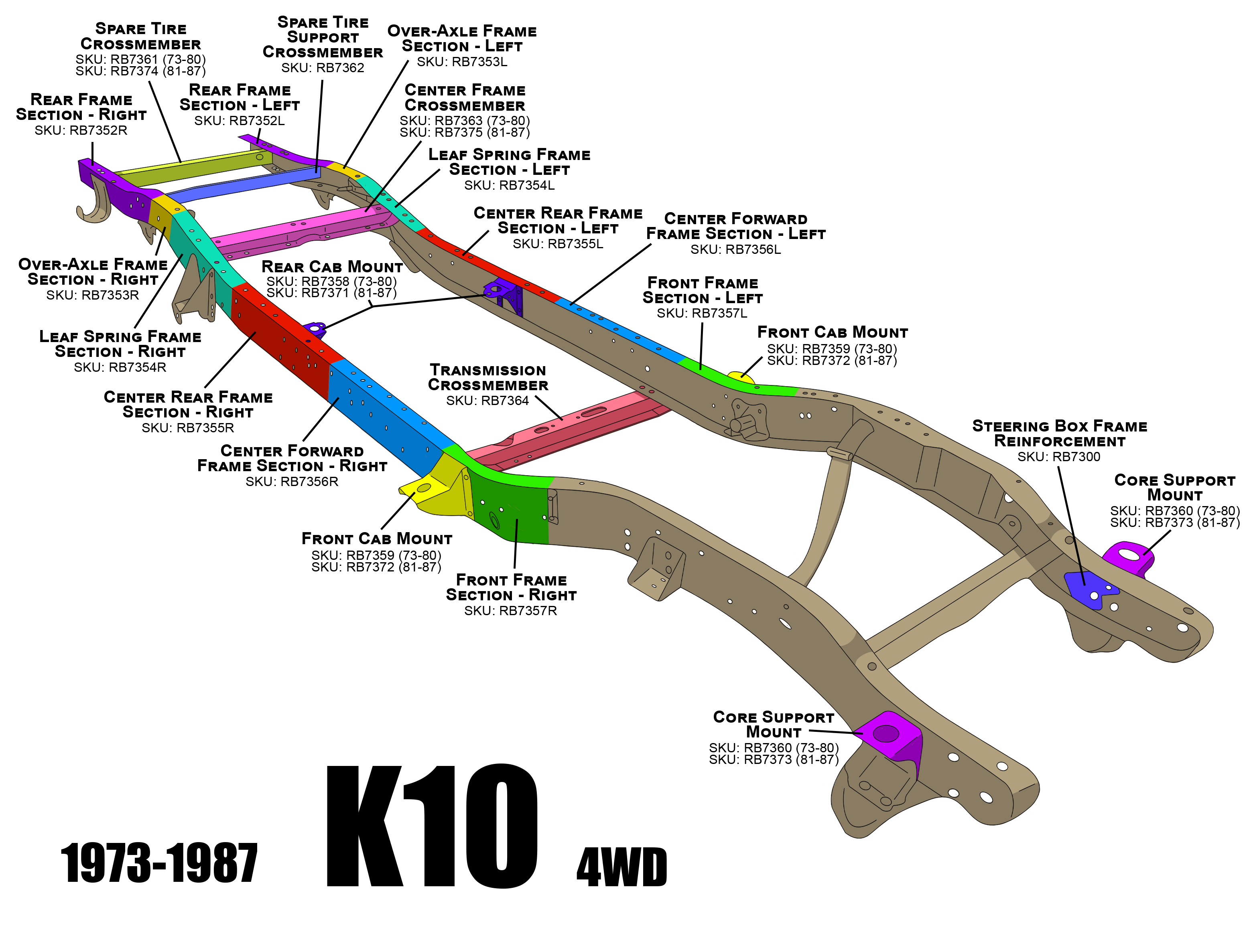 Rust Buster 7387 Chevy C10 Standard Cab Transmission Crossmember