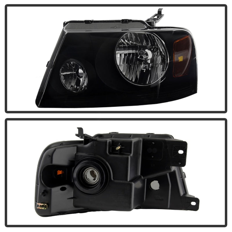 Xtune Ford F150 04-08 Amber Crystal Headlights Black Smoked HD-JH-FF15004-AM-BSM SPYDER