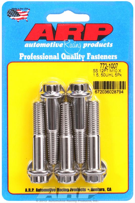 ARP M10 x 1.50 x 50mm 12pt Stainless Steel Bolts (Set of 5) 772-1007