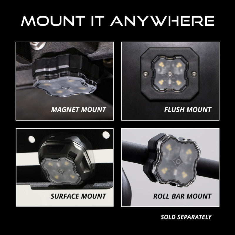 Diode Dynamics Stage Series SXS Rock Light Installer Kit - White Diffused M8 (4-pack)