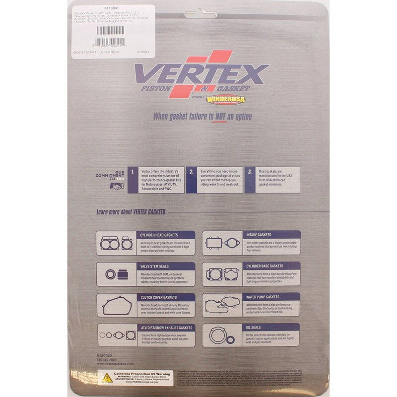 Vertex Complete Gasket Kit With Seals for 2017-2021 Can-Am Defender 500 & More - 8110041