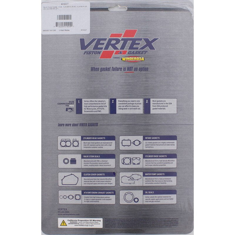 Vertex Clutch Cover Gasket - Inner for 2018-2020 Kawasaki KLX 250 S & More - 816327