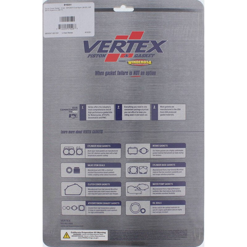 Vertex Clutch Cover Gasket - Inner for 2008-2020 Yamaha WR 250 R Dual Sport & More - 816351
