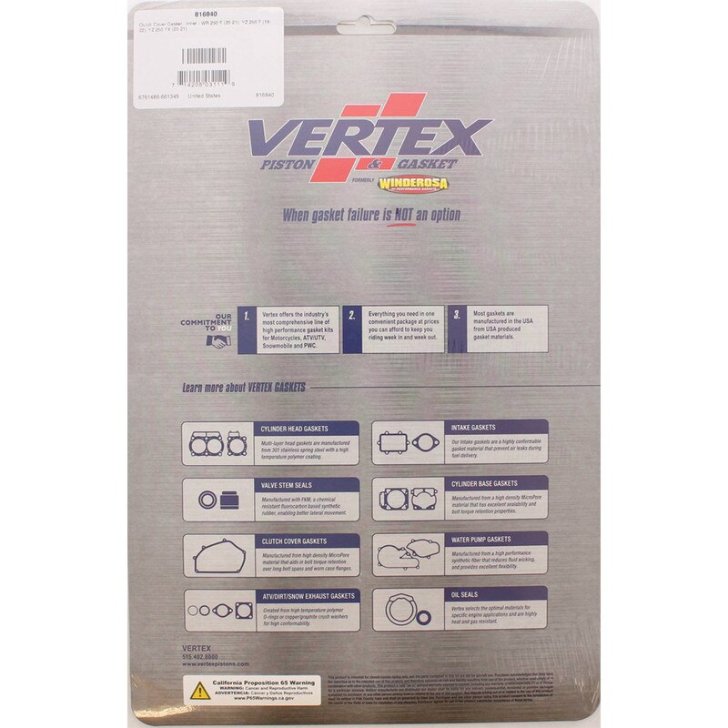 Vertex Clutch Cover Gasket - Inner for 2022 Yamaha YZ 250 FX - 816840