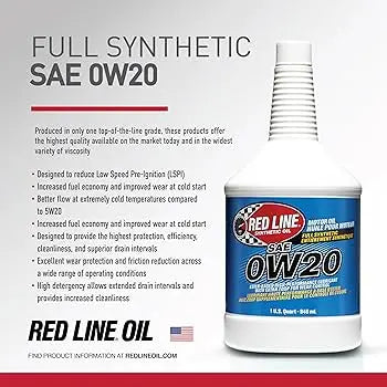 Red Line 11804 0W20 Full Synthetic Motor Oil – 1 Quart | High-Performance Engine Protection Red Line