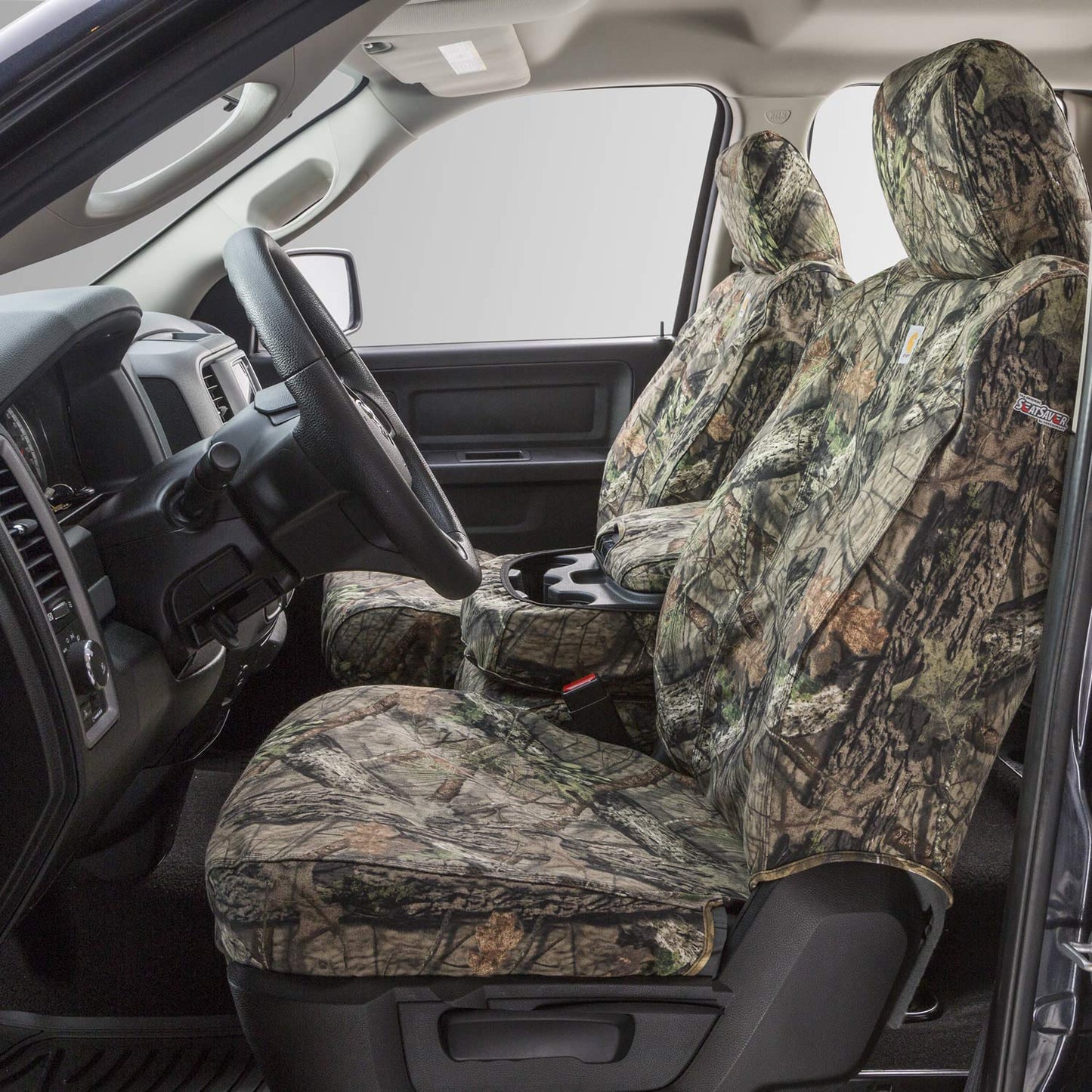 Covercraft 11-16 Dodge Ram Carhartt Camo SeatSaver Custom Front Row Seat Covers - Mossy Oak