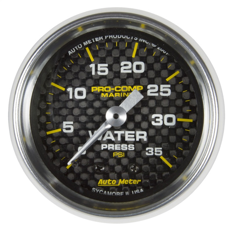 Autometer Marine Carbon Fiber 2-1/16in 35 PSI Mechanical Water Pressure Gauge 200772-40