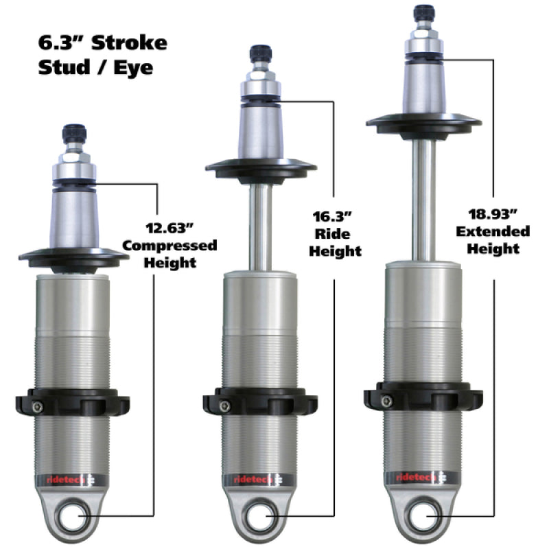 Ridetech Anodized HQ Coilover Shock Single Adjustable 6.3in Stroke / 2in Stud Mount - Single