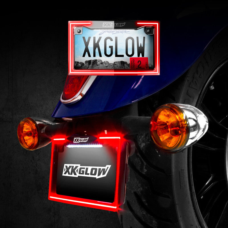 XKGlow Motorcycle License Plate Frame Light w/ Turn Signal - Chrome - Part XK034018-W