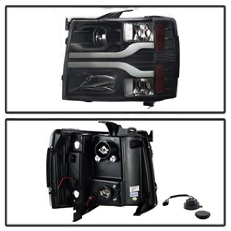 Spyder Chevy Silverado 1500 07-13 Version 3 Projector Headlights - Black PRO-YD-CS07V3-LBDRL-BK SPYDER