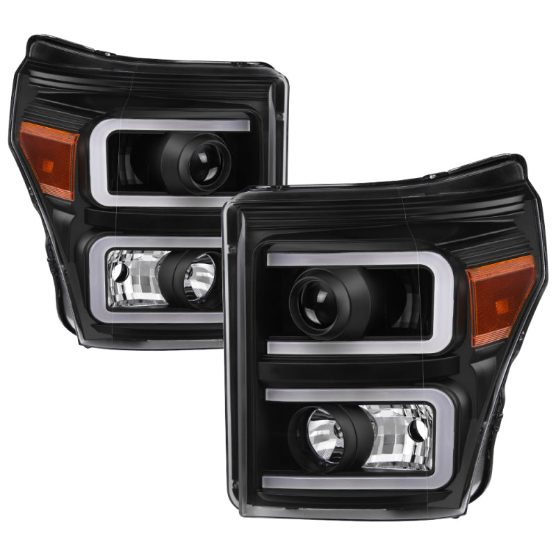 Xtune Ford Super Duty 11-16 Projector Headlights Light Bar Drl Black PRO-JH-FS11-LBBRL-BK SPYDER