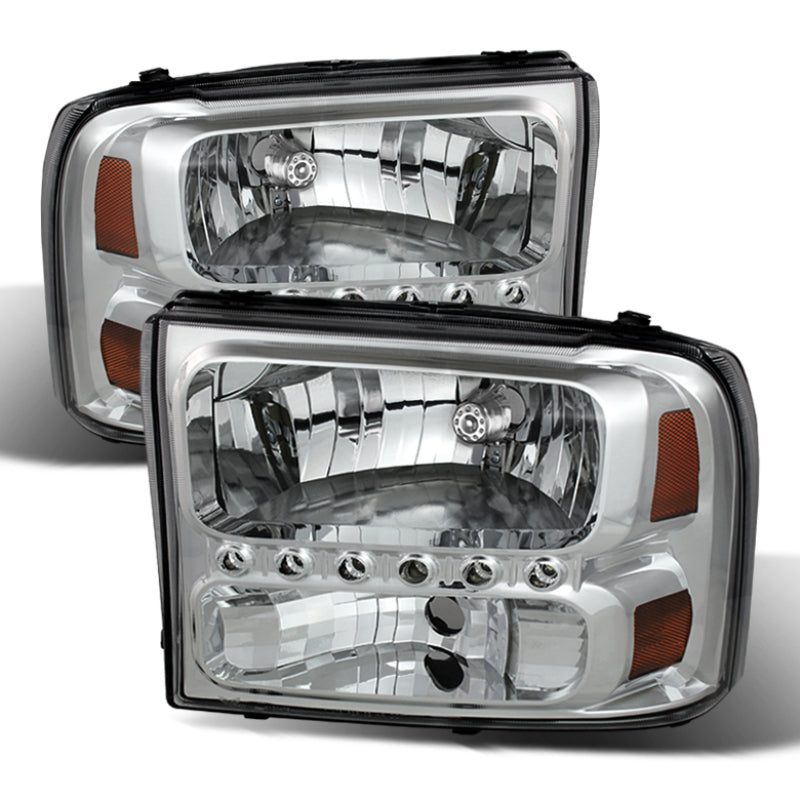 Xtune Ford F250 F350 Super Duty 99-04 1Pc Headlights w/ LED Chrome HD-JH-FF25099-LED-C SPYDER