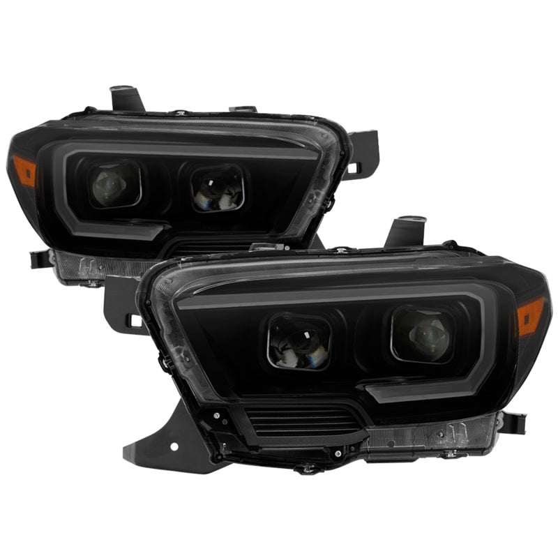 xTune 16-18 Toyota Tacoma SR/SR5 DRL Proj Headlights w/Turn Signal - Blk Smk (PRO-JH-TTA16-SR-BSM) SPYDER