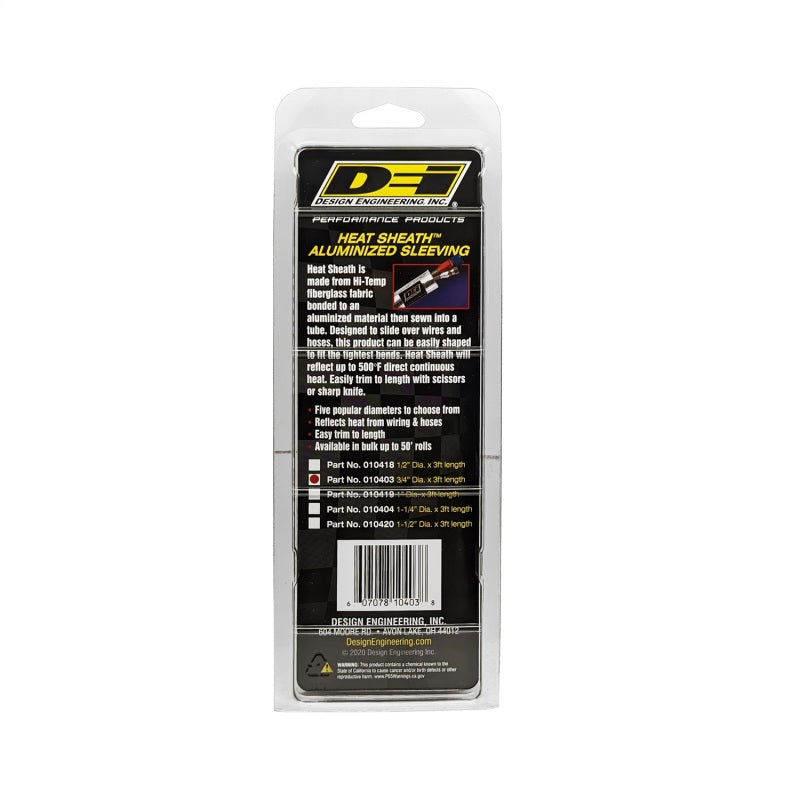 DEI Heat Sheath 3/4in x 3ft - Aluminized Sleeving- Sewn Edge DEI
